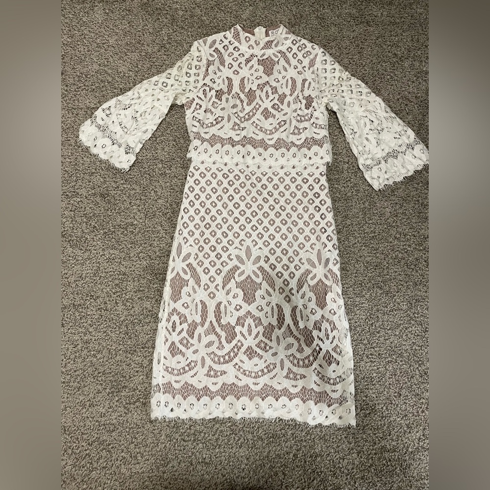 Ivy City Co White Lace Long Sleeve Dress